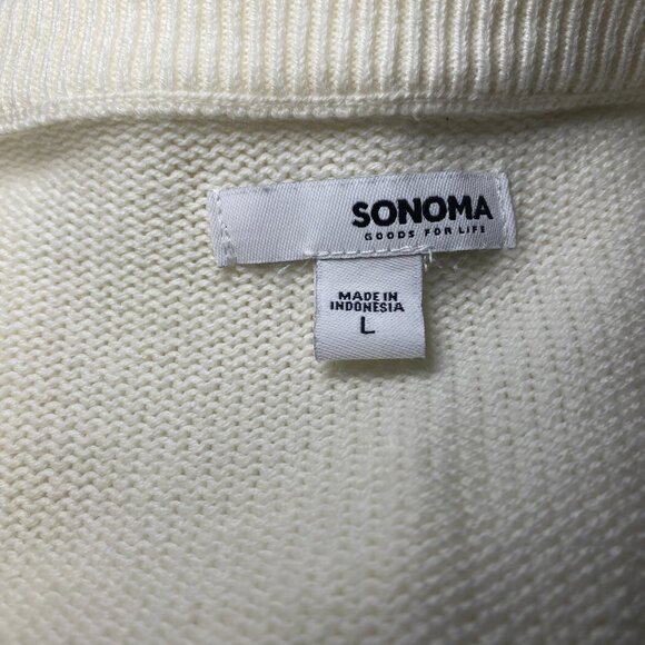 Sonoma Goods For Life Cableknit Sweater Womens L Cream Curved Hem Side Slits EUC - Picture 3 of 9